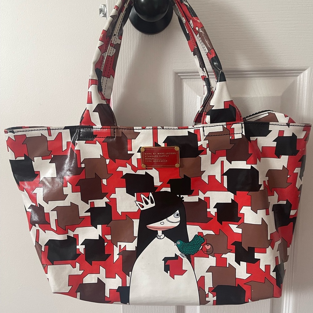 Marc by Marc Jacobs Red Brown Patterned Workwear Purse with Design
